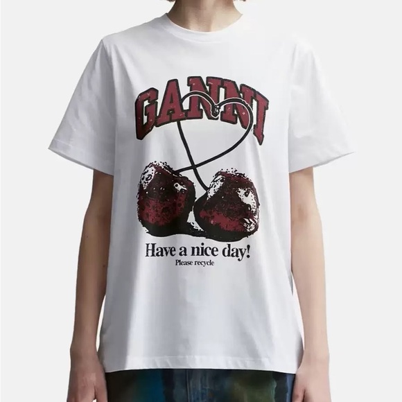 Ganni Tops - GANNI White Graphic T-Shirt